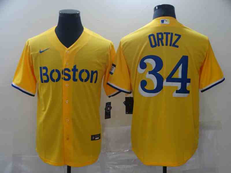 Boston Red Sox #34 David Ortiz Gold With Name 2021 City Connect Flex Base Jersey