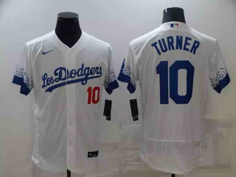 Men's Los Angeles Dodgers #10 Justin Turner White 2021 City Connect Flex Base Stitched Jersey