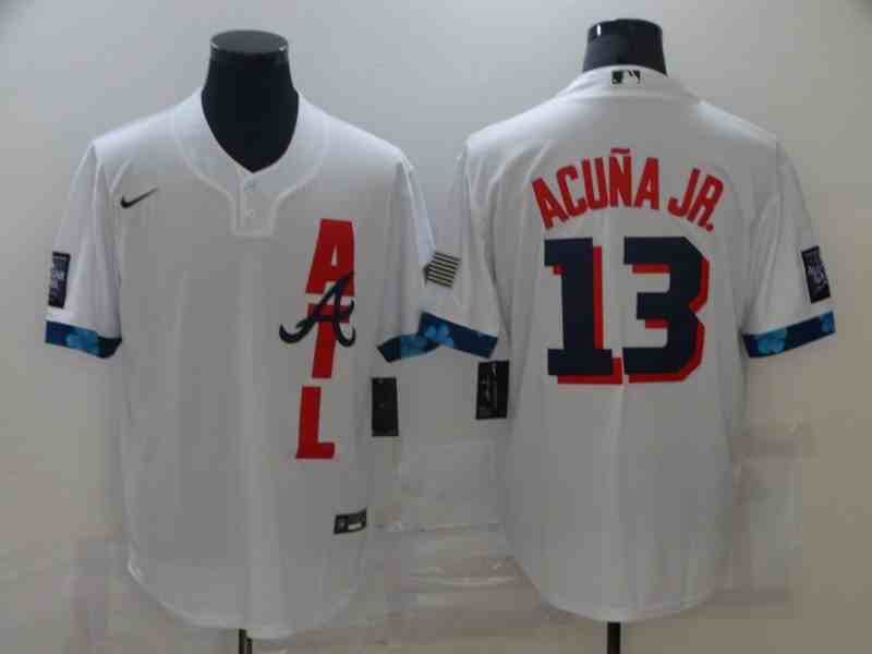 Men's Atlanta Braves #13 Ronald Acu?a Jr. 2021 White All-Star Cool Base Stitched MLB Jersey