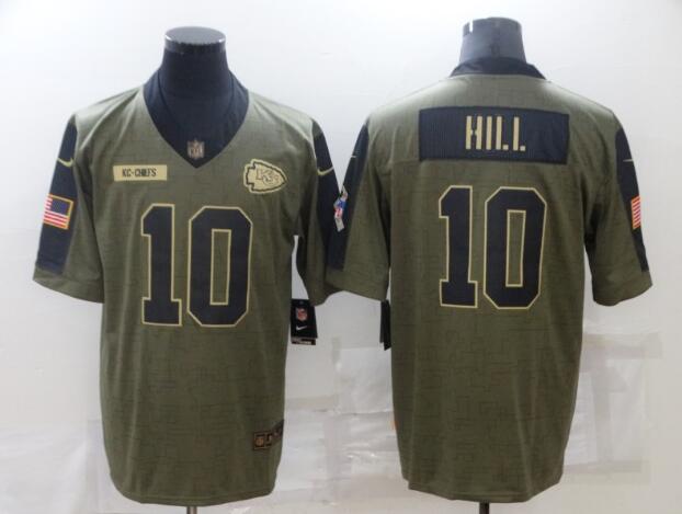 Men's Kansas City Chiefs 10 Tyreek Hill Nike Olive 2021 Salute To Service Limited Player Jersey
