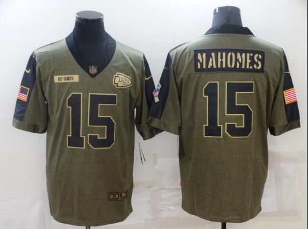 Men's Kansas City Chiefs 15 Patrick Mahomes Nike Olive 2021 Salute To Service Limited Player Jersey
