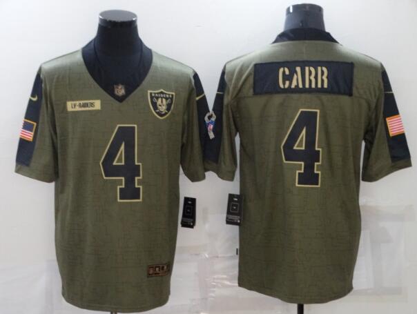 Men's Las Vegas Raiders 4 Derek Carr Nike Olive 2021 Salute To Service Limited Player Jersey