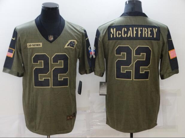 Men's Carolina Panthers 22 Christian McCaffrey Nike Olive 2021 Salute To Service Limited Player Jersey