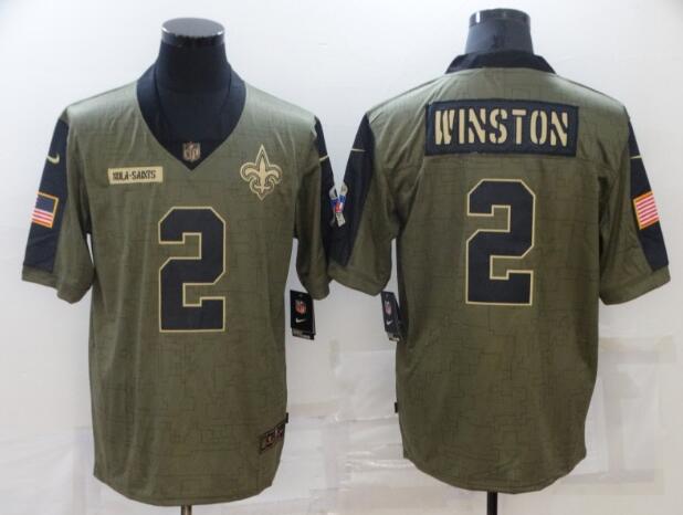 Men's New Orleans Saints 2 Jameis Winston Nike Olive 2021 Salute To Service Limited Player Jersey