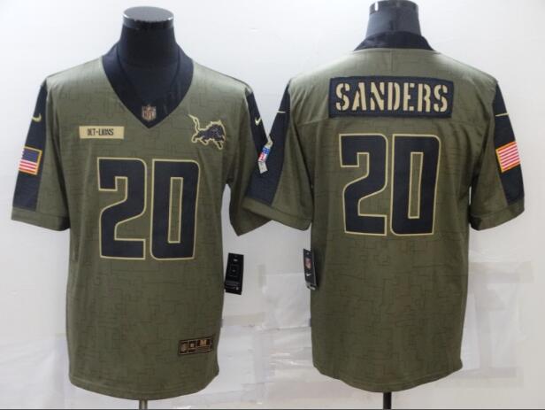 Men's Detroit Lions 20 Barry Sanders Nike Olive 2021 Salute To Service Retired Player Limited Jersey