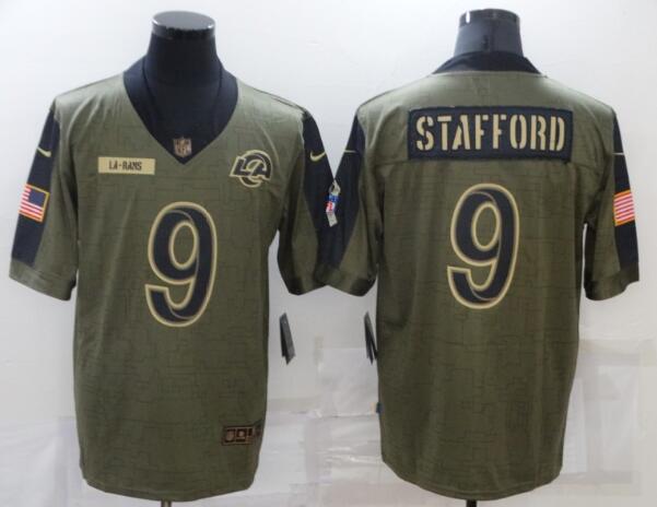 Men's Los Angeles Rams 9 Matthew Stafford Nike Olive 2021 Salute To Service Limited Player Jersey.webp