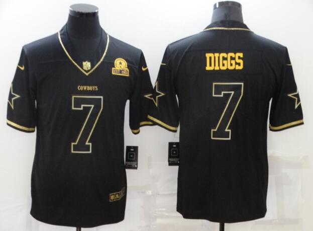 Men's Dallas Cowboys 7 Trevon Diggs Black 60th Seasons Patch Golden Edition Stitched NFL Nike Limited Jersey