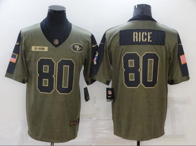 Men's San Francisco 49ers 80 Jerry Rice Nike Olive 2021 Salute To Service Retired Player Limited Jersey
