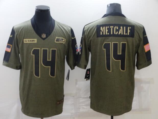 Men's Seattle Seahawks 14 DK Metcalf Nike Olive 2021 Salute To Service Limited Player Jersey