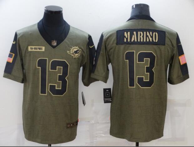 Men's Miami Dolphins 13 Dan Marino Nike Olive 2021 Salute To Service Retired Player Limited Jersey