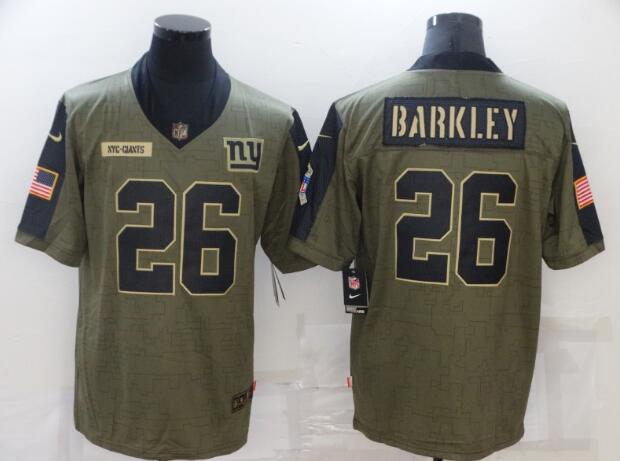 Men's New York Giants 26 Saquon Barkley Nike Olive 2021 Salute To Service Limited Player Jersey