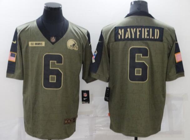 Men's Cleveland Browns 6 Baker Mayfield Nike Olive 2021 Salute To Service Limited Player Jersey