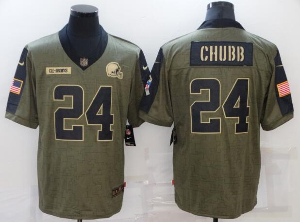 Men's Cleveland Browns 24 Chubb Nike Olive 2021 Salute To Service Limited Player Jersey