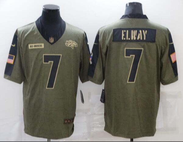 Men's Denver Broncos 7 John Elway Nike Olive 2021 Salute To Service Retired Player Limited Jersey
