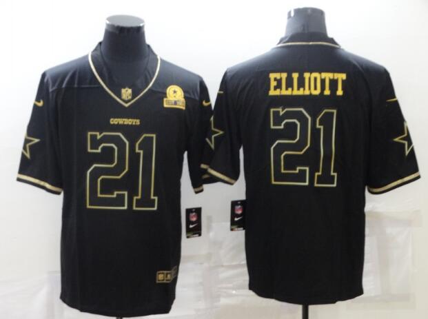 Men's Dallas Cowboys Ezekiel Elliott Black 60th Seasons Patch Golden Edition Stitched NFL Nike Limited Jerseys