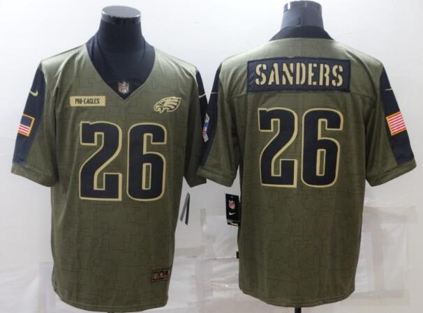 Men's Philadelphia Eagles 26 Miles Sanders Nike Olive 2021 Salute To Service Limited Player Jersey