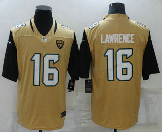 Men's Jacksonville Jaguars 16 Trevor Lawrence Gold Color Rush Stitched NFL Nike Limited Jersey