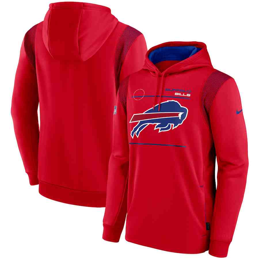 Men's Buffalo Bills 2021 Red Sideline Logo Performance Pullover Hoodie