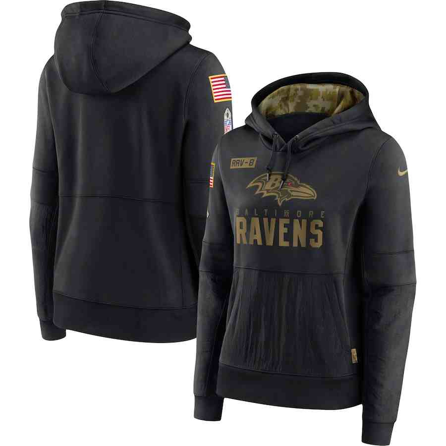 Women's Baltimore Ravens Nike Camo 2020 Salute To Service Therma Performance Pullover Hoodie