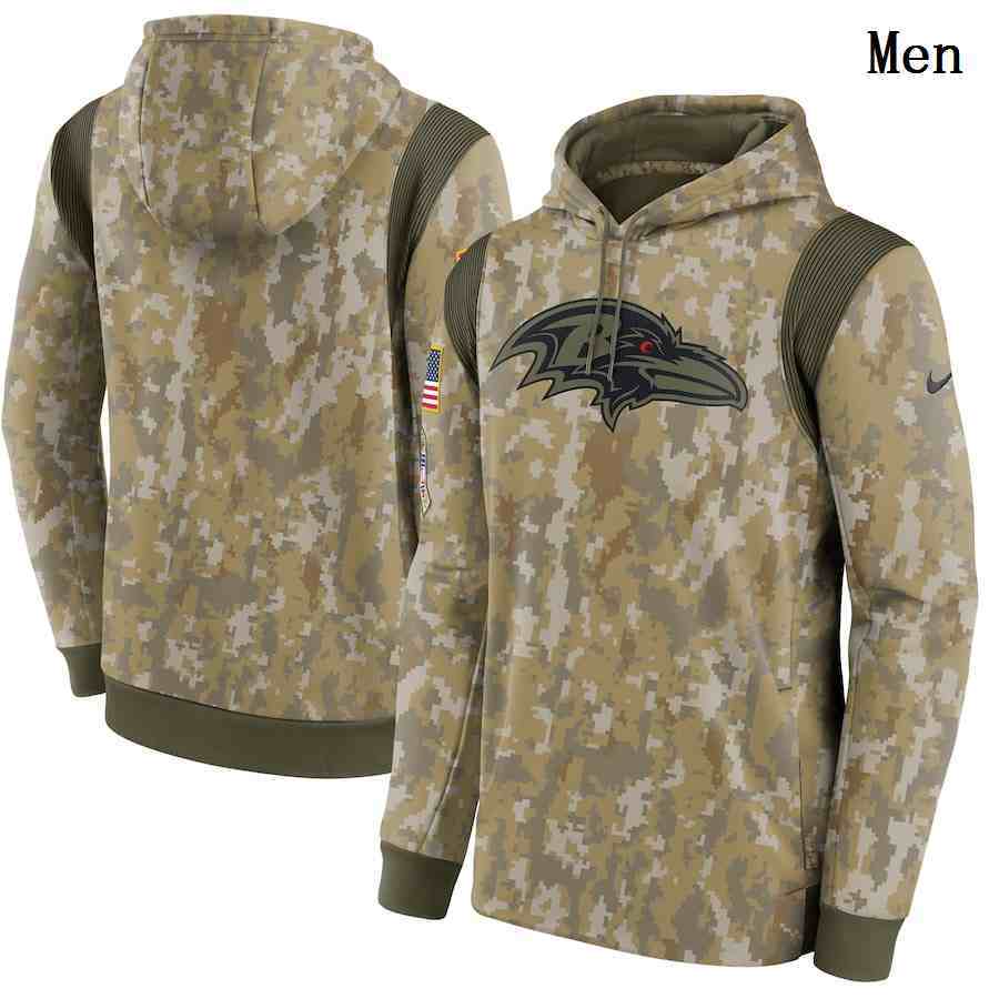 Men's Baltimore Ravens Nike Camo 2021 Salute To Service Therma Performance Pullover Hoodie