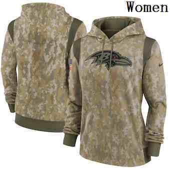 Women's Baltimore Ravens Nike Camo 2021 Salute To Service Therma Performance Pullover Hoodie