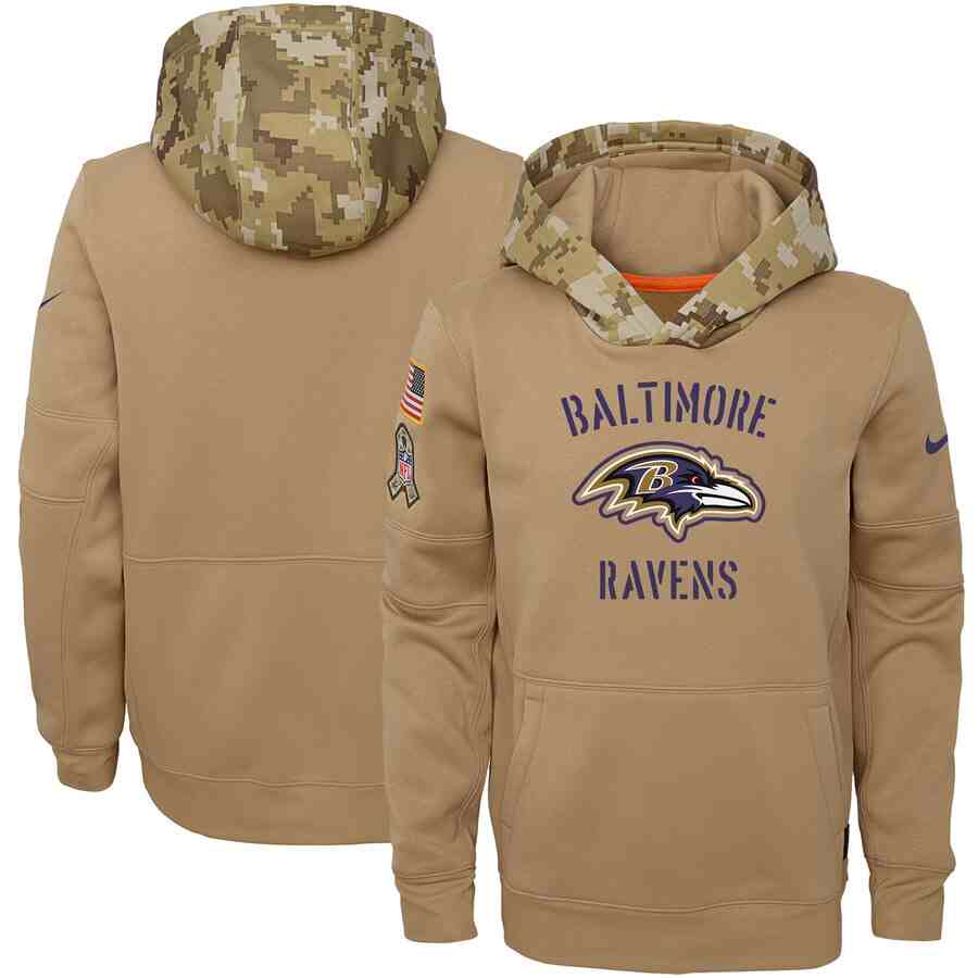 Youth Baltimore Ravens Nike Camo 2019 Salute To Service Therma Performance Pullover Hoodie