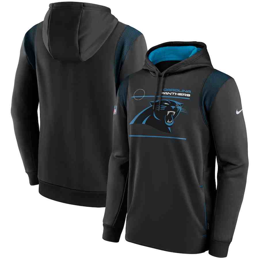Men's Carolina Panthers 2021 Black Sideline Logo Performance Pullover Hoodie