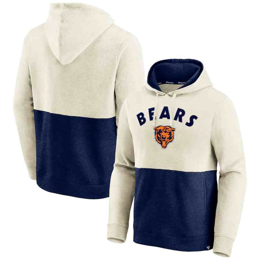 Chicago Bears Fanatics Branded Throwback Arch Colorblock Pullover Hoodie - Oatmeal&Navy