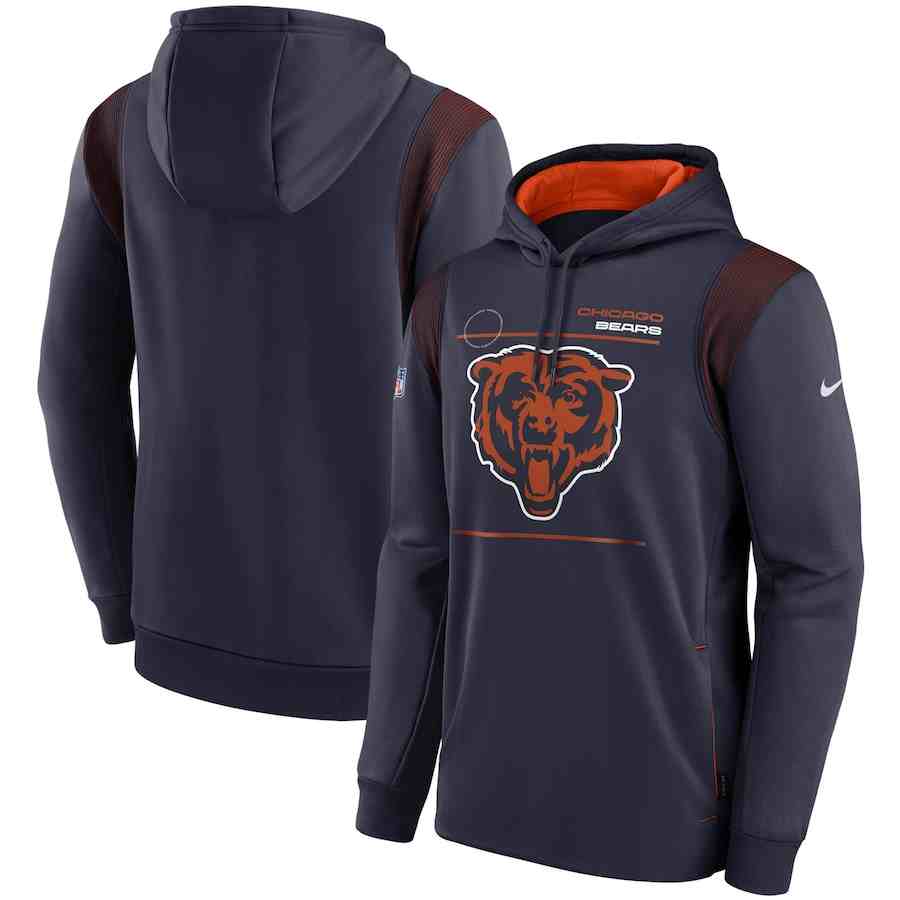 Men's Chicago Bears 2021 Navy Sideline Logo Performance Pullover Hoodie