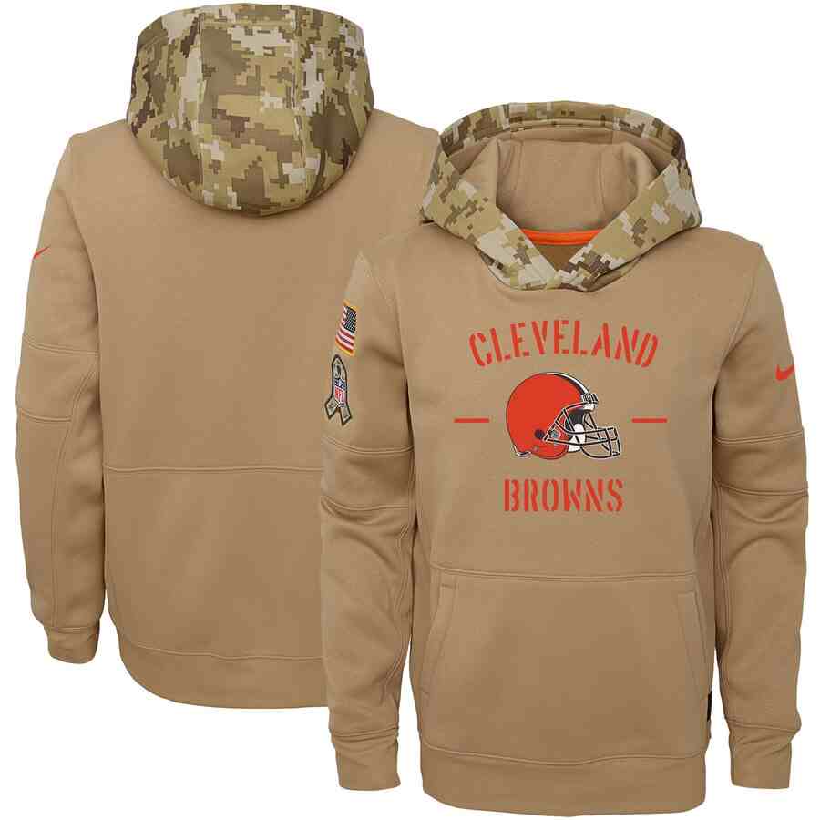 Youth Cleveland Browns Nike Camo 2019 Salute To Service Therma Performance Pullover Hoodie