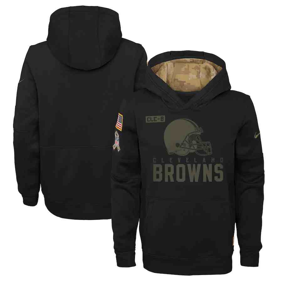 Youth Cleveland Browns Nike Camo 2020 Salute To Service Therma Performance Pullover Hoodie