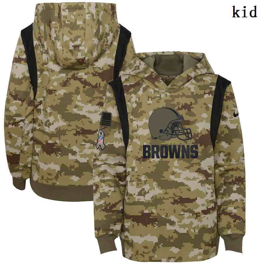 Youth Cleveland Browns Nike Camo 2021 Salute To Service Therma Performance Pullover Hoodie