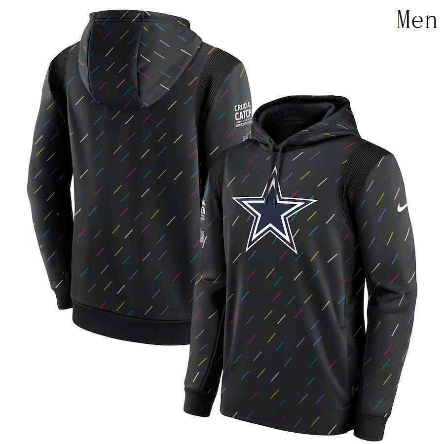 Men Dallas Cowboys Nike Charcoal 2021 NFL Crucial Catch Therma Pullover Hoodie