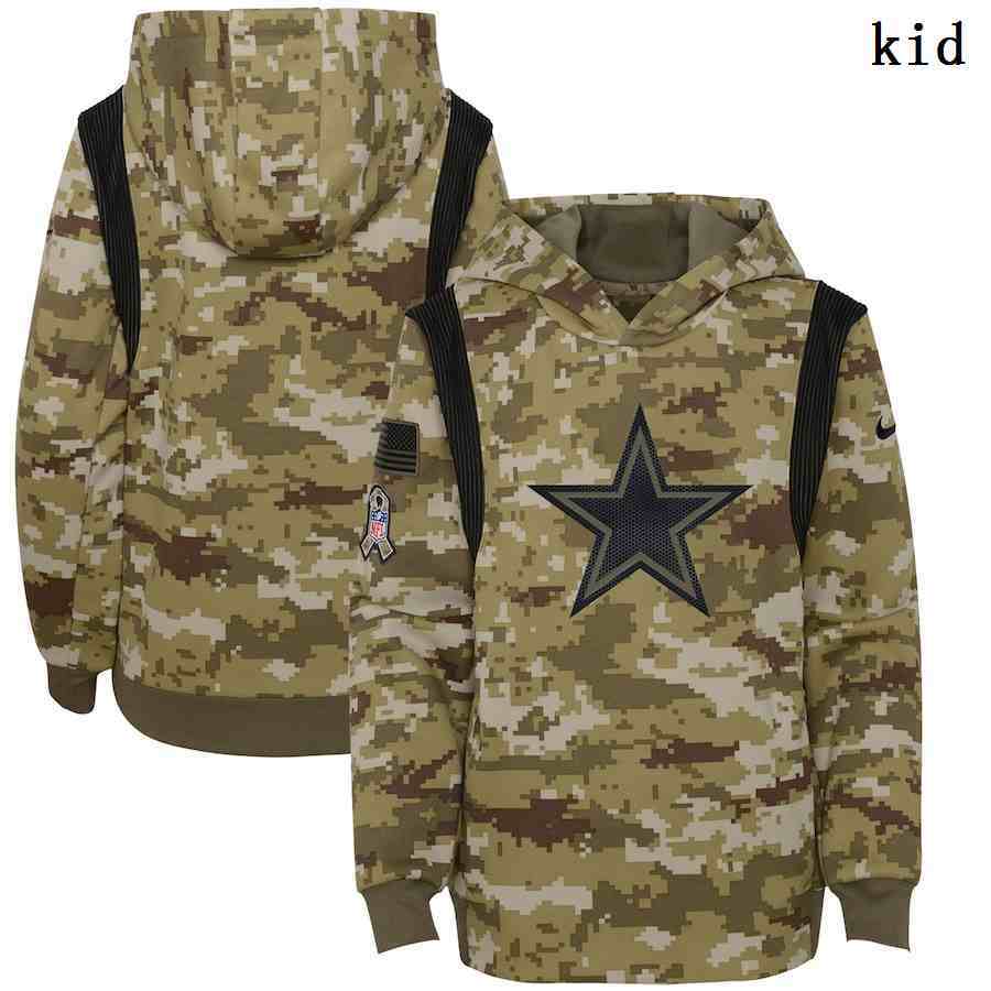 Youth Dallas Cowboys Nike Camo 2021 Salute To Service Therma Performance Pullover Hoodie
