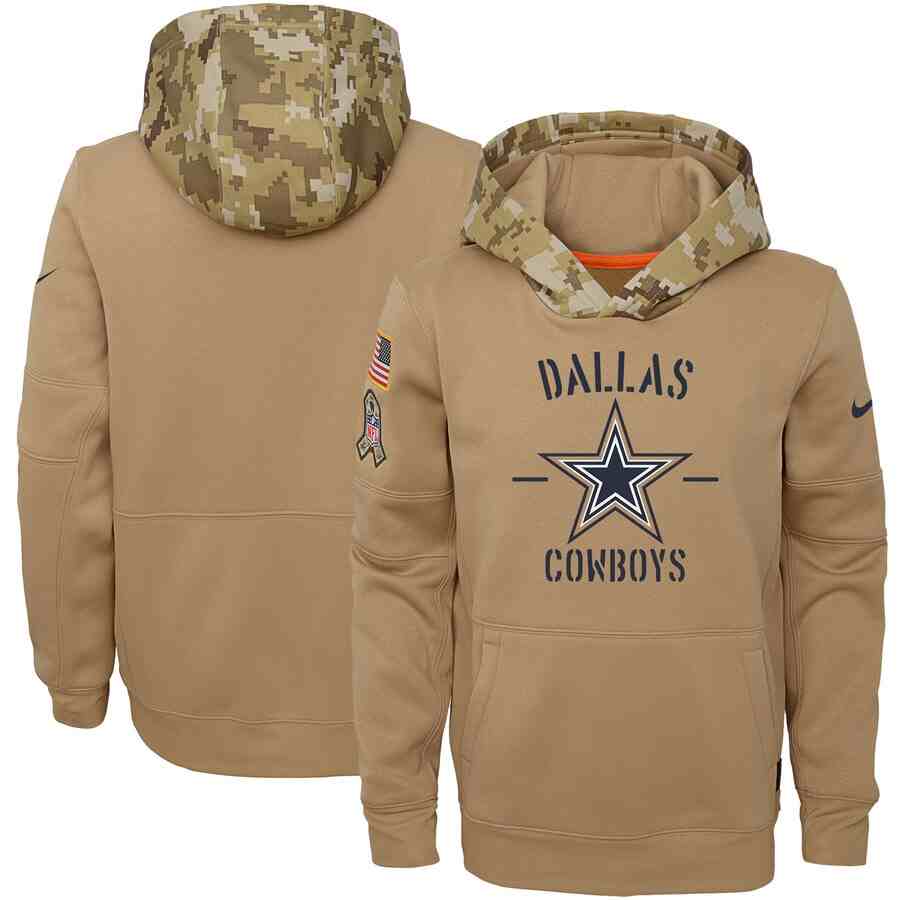 Youth Dallas Cowboys Nike Camo 2019 Salute To Service Therma Performance Pullover Hoodie