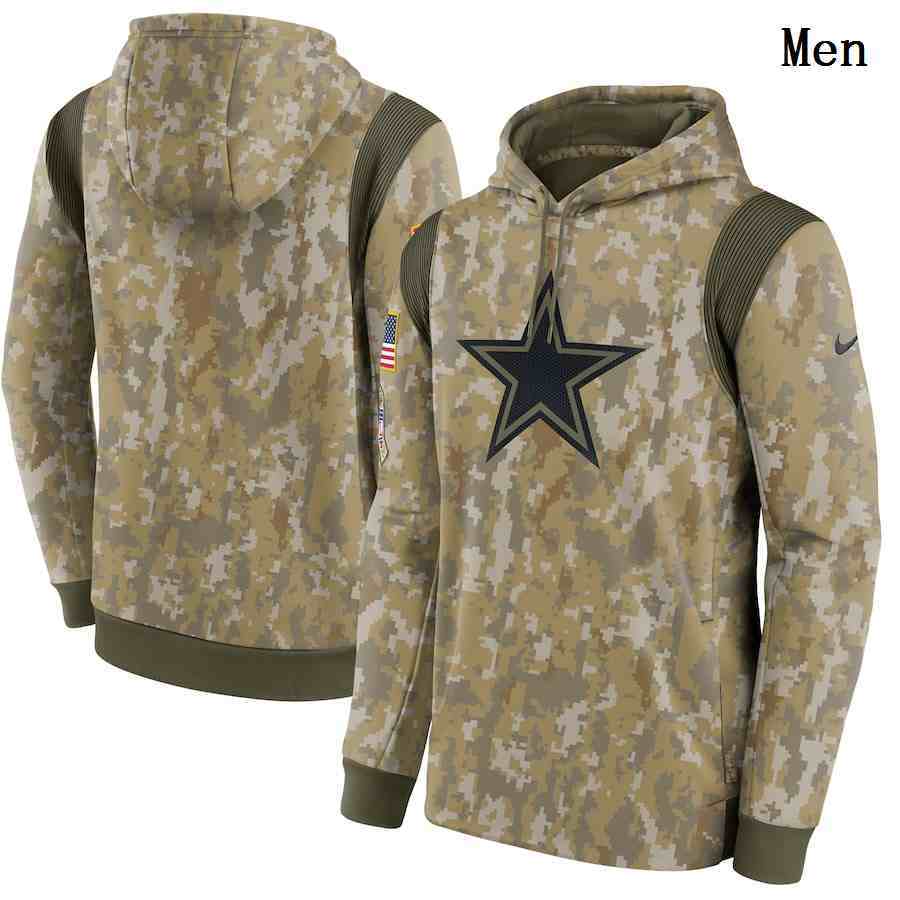 Men's Dallas Cowboys Nike Camo 2021 Salute To Service Therma Performance Pullover Hoodie