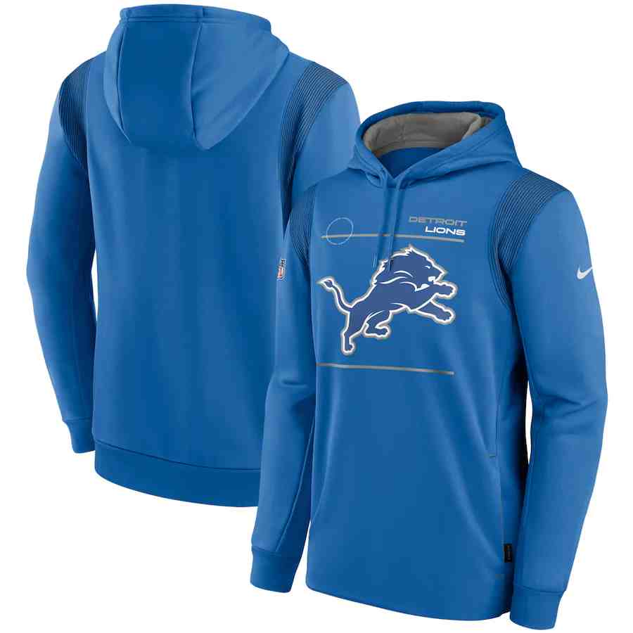 Men's Detroit Lions 2021 Blue Sideline Logo Performance Pullover Hoodie