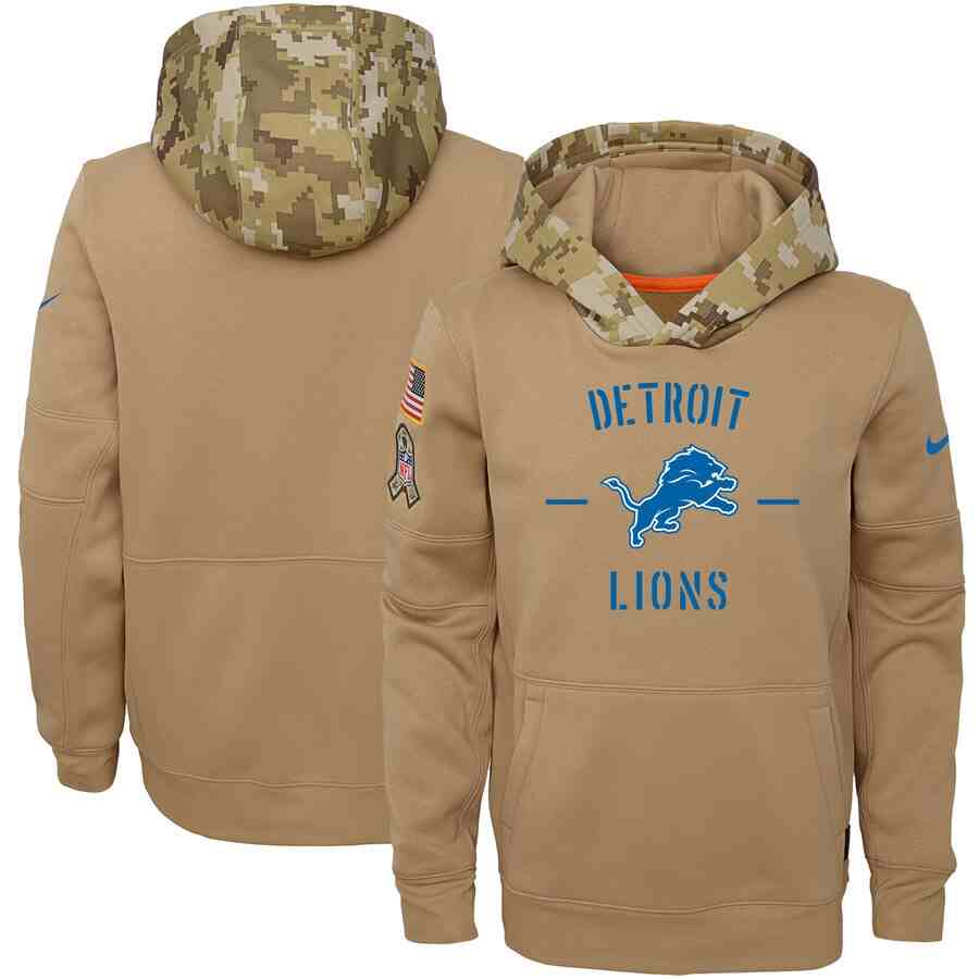 Youth Detroit Lions Nike Camo 2019 Salute To Service Therma Performance Pullover Hoodie