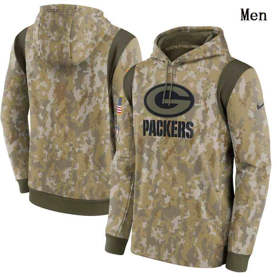 Men's Green Bay Packers Nike Camo 2021 Salute To Service Therma Performance Pullover Hoodie