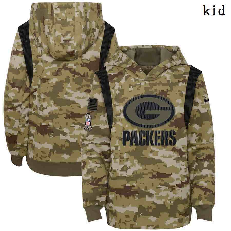 Youth Green Bay Packers Nike Camo 2021 Salute To Service Therma Performance Pullover Hoodie