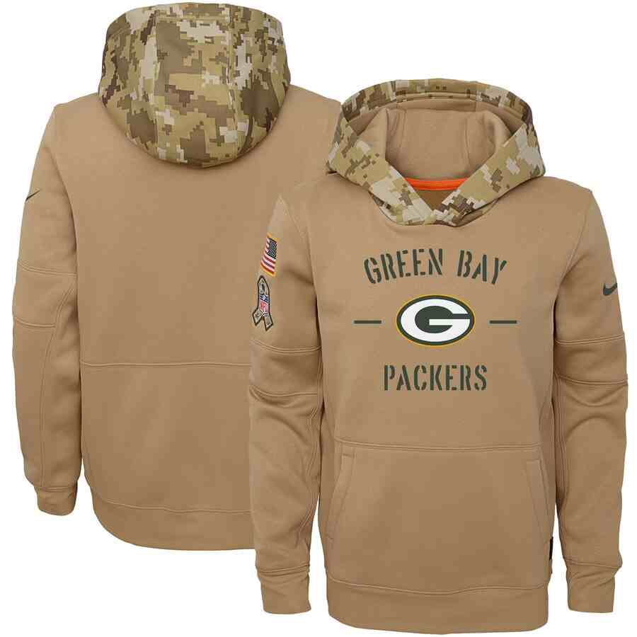 Youth Green Bay Packers Nike Camo 2019 Salute To Service Therma Performance Pullover Hoodie