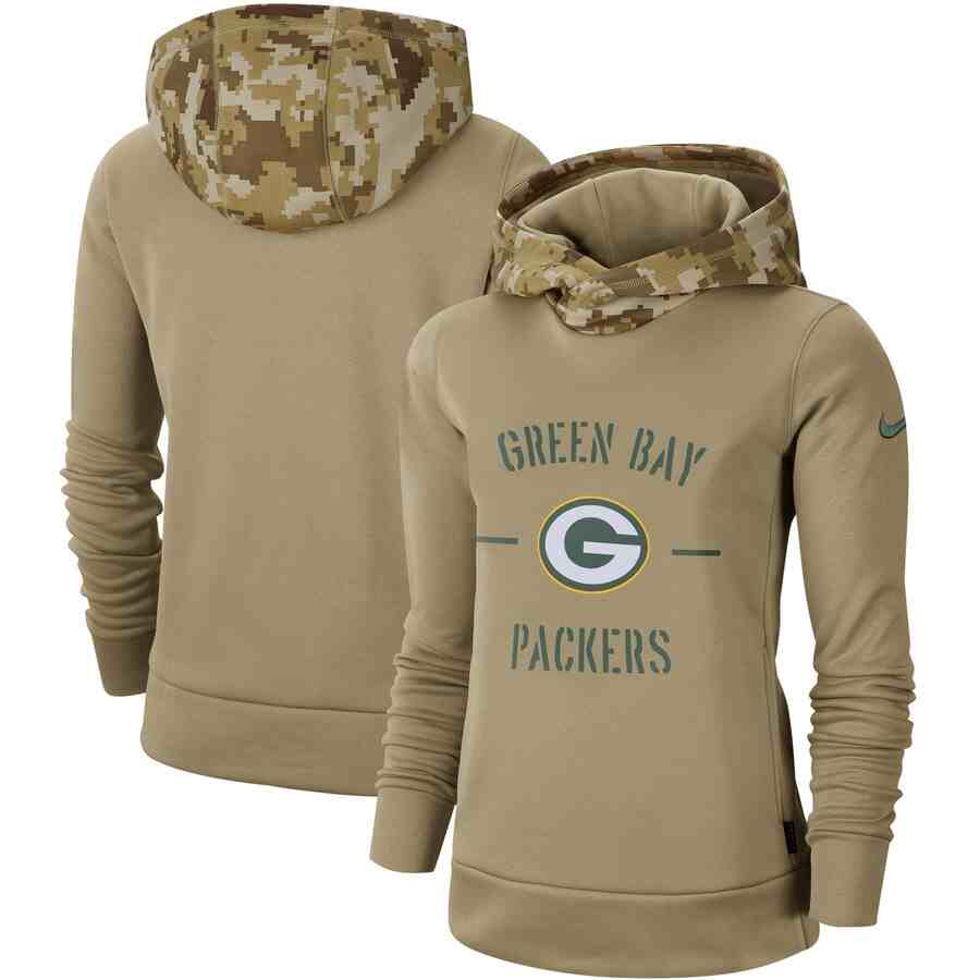 Women's Green Bay Packers Nike Camo 2019 Salute To Service Therma Performance Pullover Hoodie