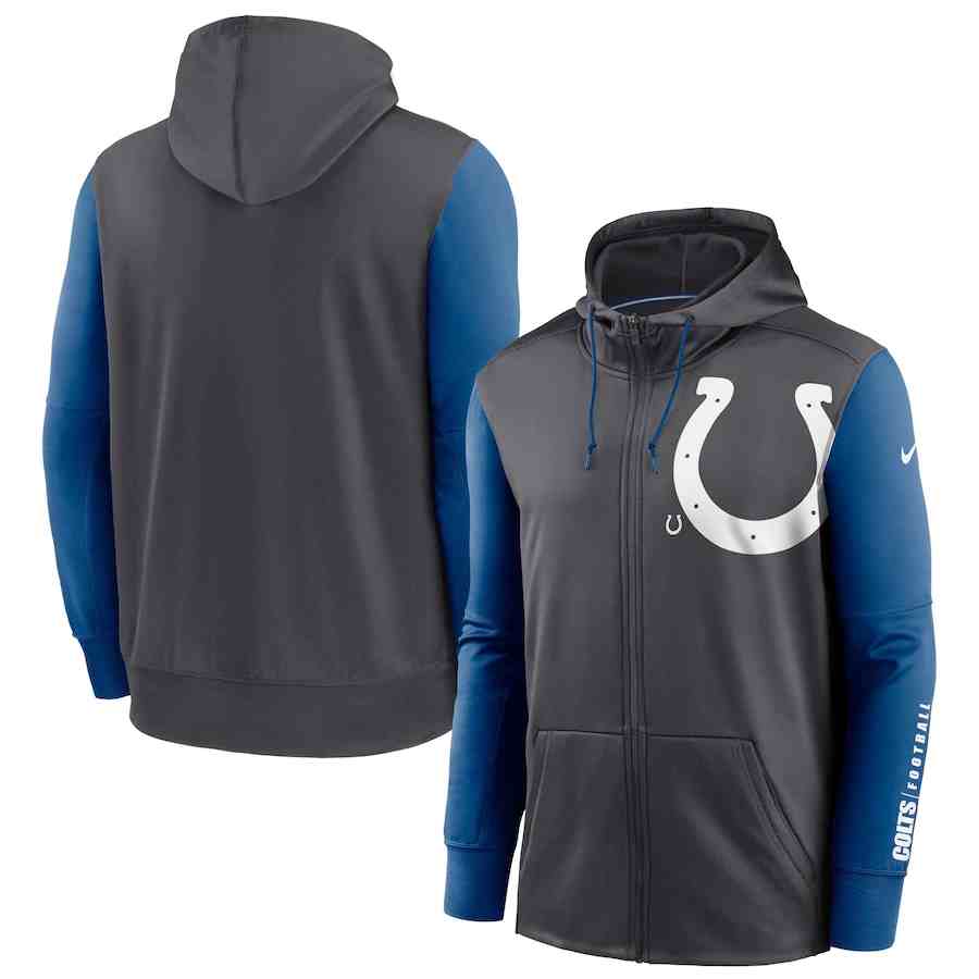 Nike Indianapolis Colts CharcoalRoyal Fan Gear Mascot Performance Full-Zip Hoodie