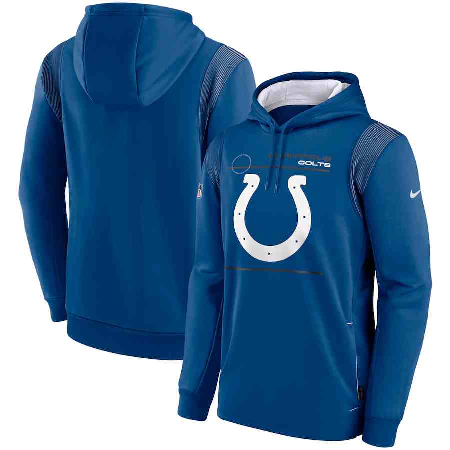 Men's Indianapolis Colts 2021 Blue Sideline Logo Performance Pullover Hoodie