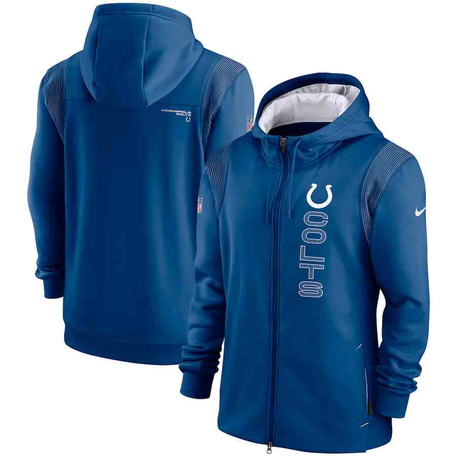 Men's Indianapolis Colts 2021 Blue Sideline Team Performance Full-Zip Hoodie