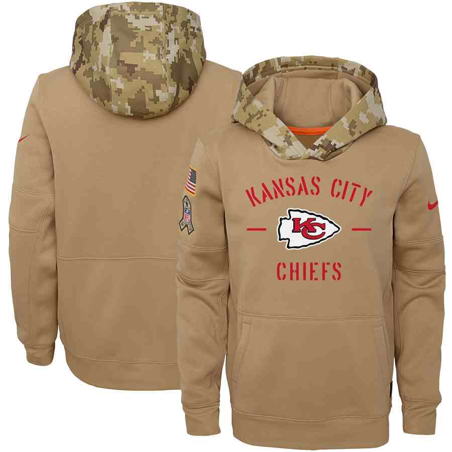 Youth Kansas City Chiefs Nike Camo 2019 Salute To Service Therma Performance Pullover Hoodie
