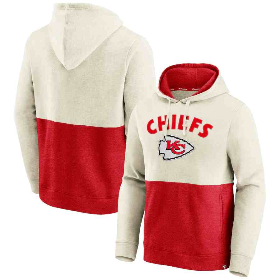 Kansas City Chiefs Fanatics Branded Throwback Arch Colorblock Pullover Hoodie - Oatmeal&Red