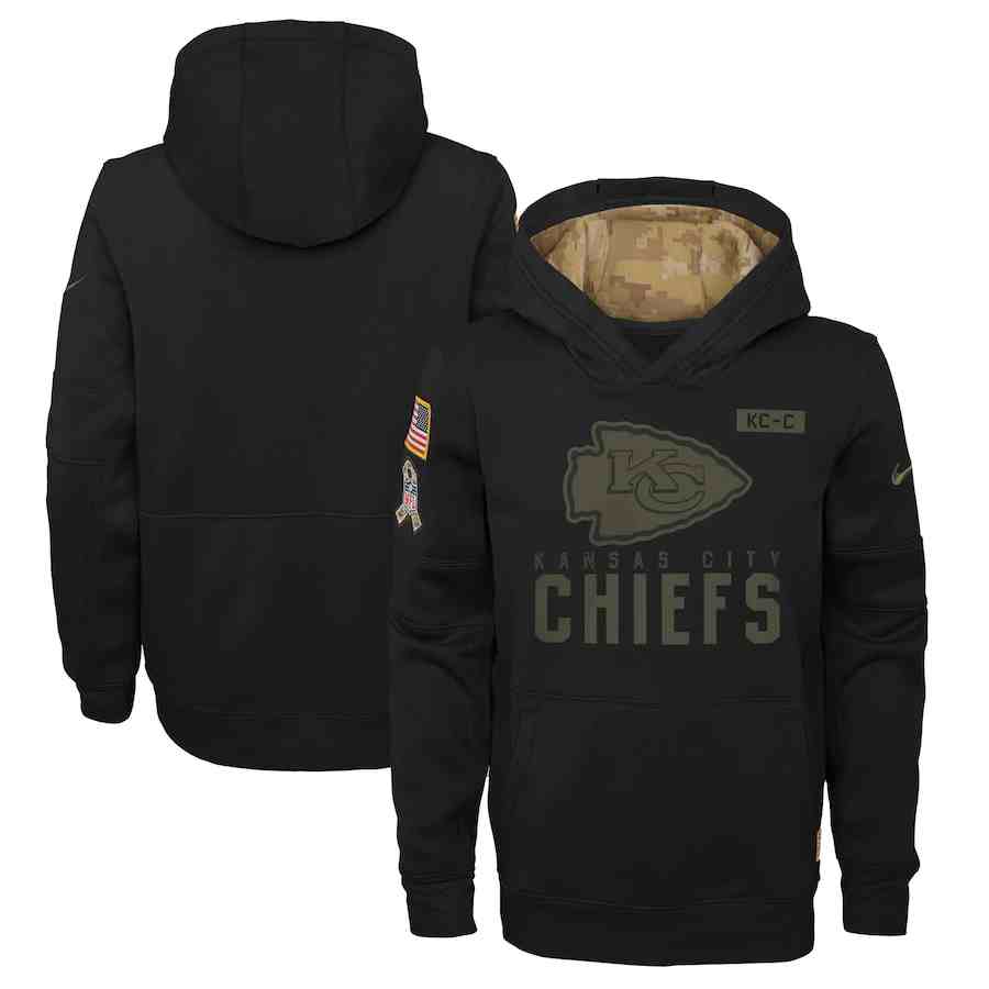 Youth Kansas City Chiefs Nike Camo 2020 Salute To Service Therma Performance Pullover Hoodie