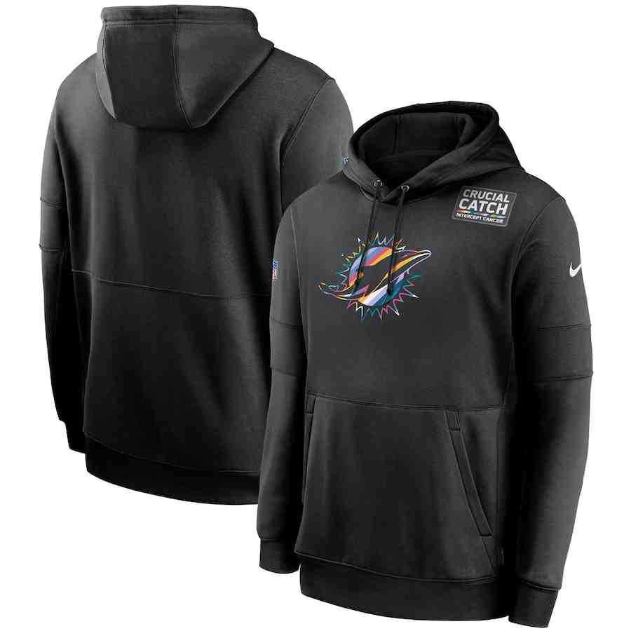 Men's Miami Dolphins 2020 Nike Crucial Catch Sideline Performance Pullover Hoodie