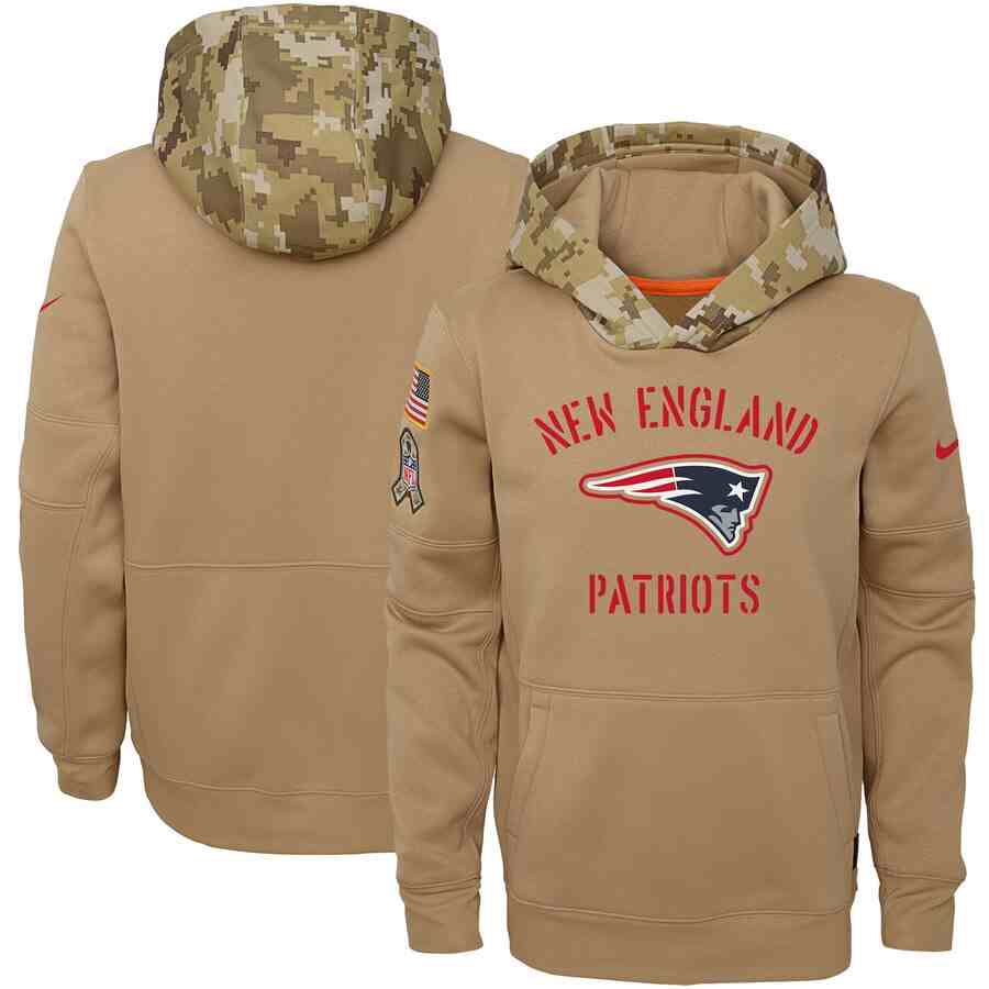 Youth New England Patriots Nike Camo 2019 Salute To Service Therma Performance Pullover Hoodie